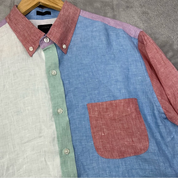 J. Crew Men’s 100% Linen Multicolor Patchwork Button Down Shirt. Size Large. - Picture 5 of 8